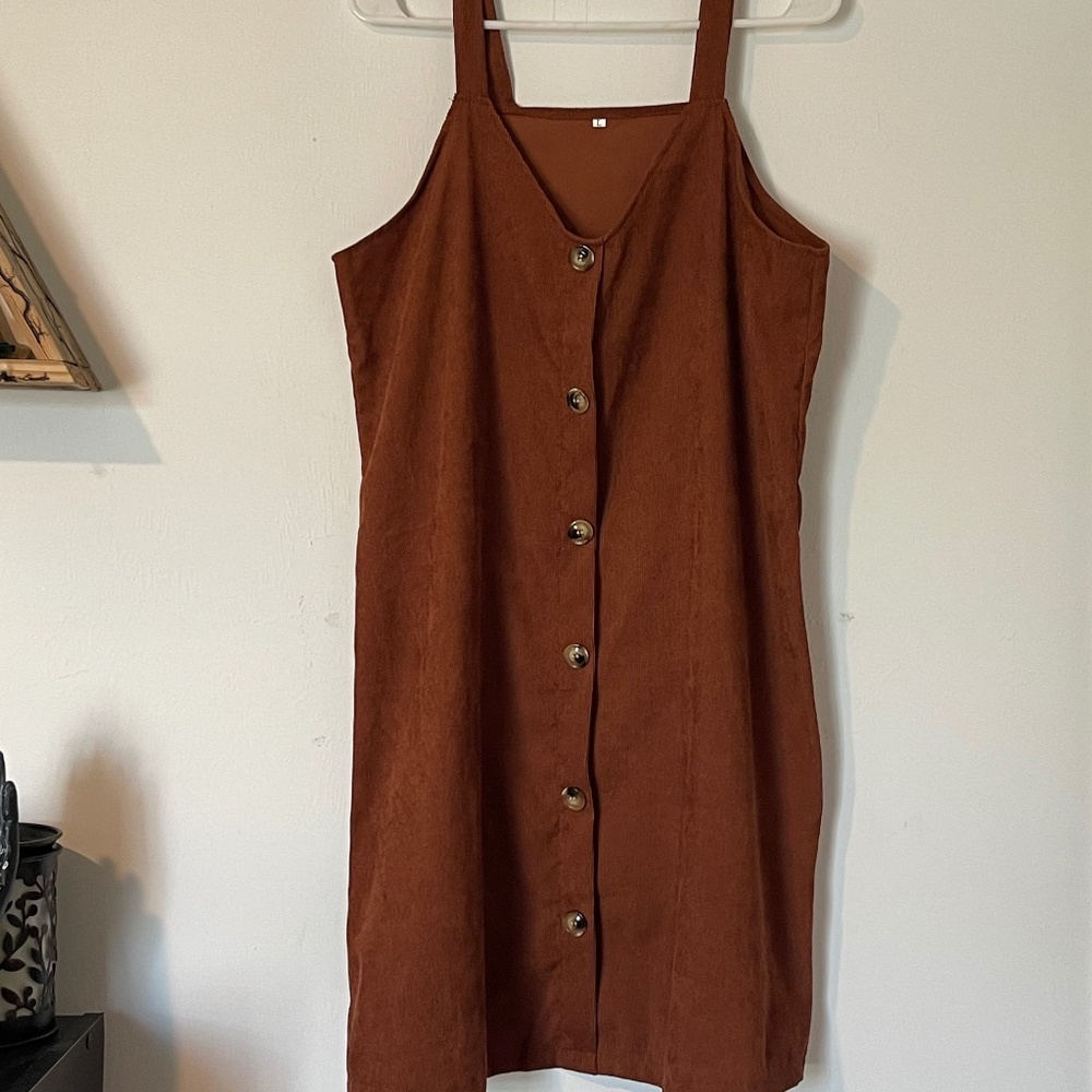 SHEIN Rust Corduroy Button Front Pinafore Mini Dress Size L
